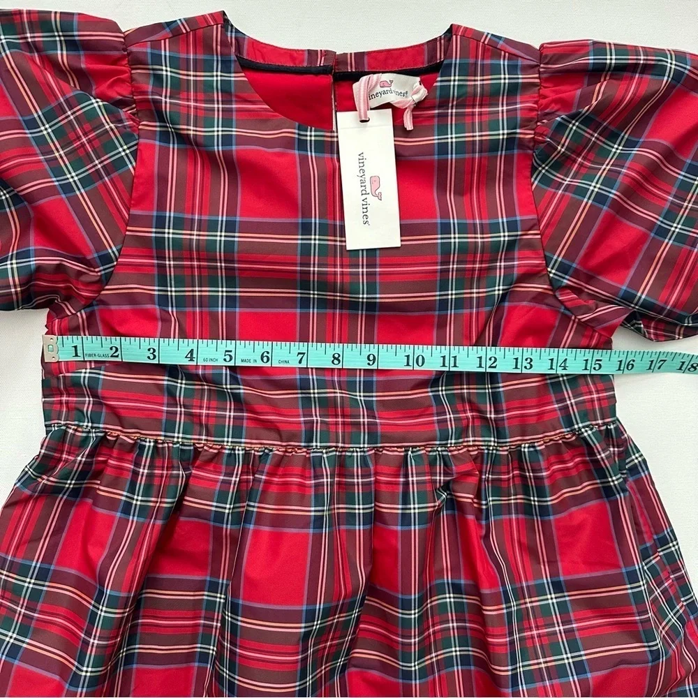 VINEYARDS VINES Girl's Plaid Taffeta Puff Sleeve Dress Size M